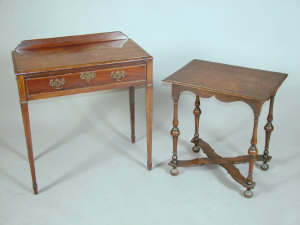 Appraisal: An Edwardian mahogany and inlaid single drawer side table upon