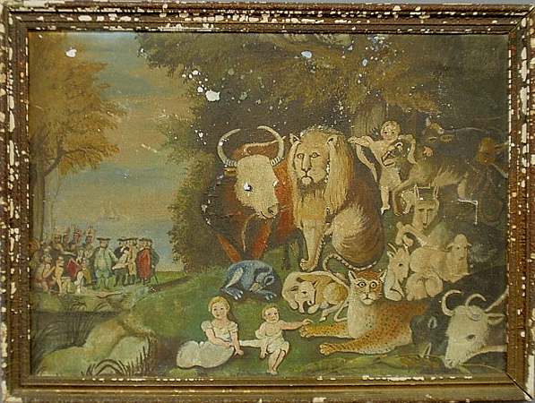 Appraisal: - Oil on canvas painting of the Peaceable Kingdom after