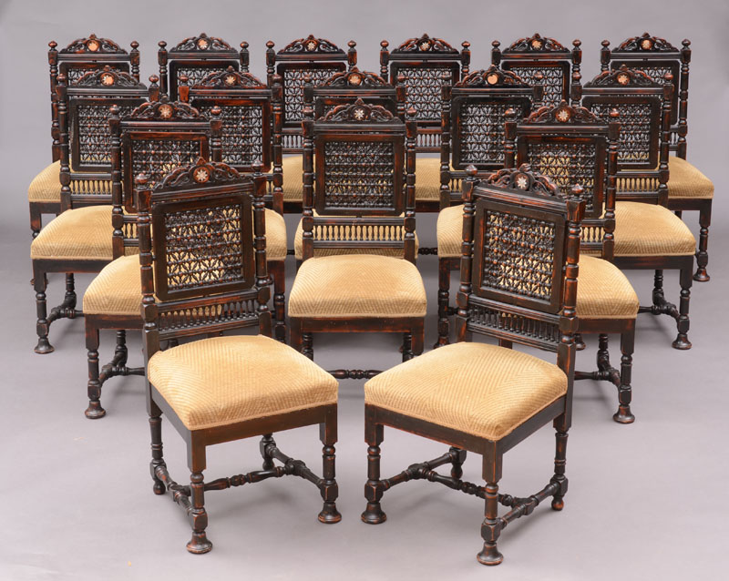 Appraisal: Set of Sixteen Middle Eastern Stained Hardwood Dining Chairs Each