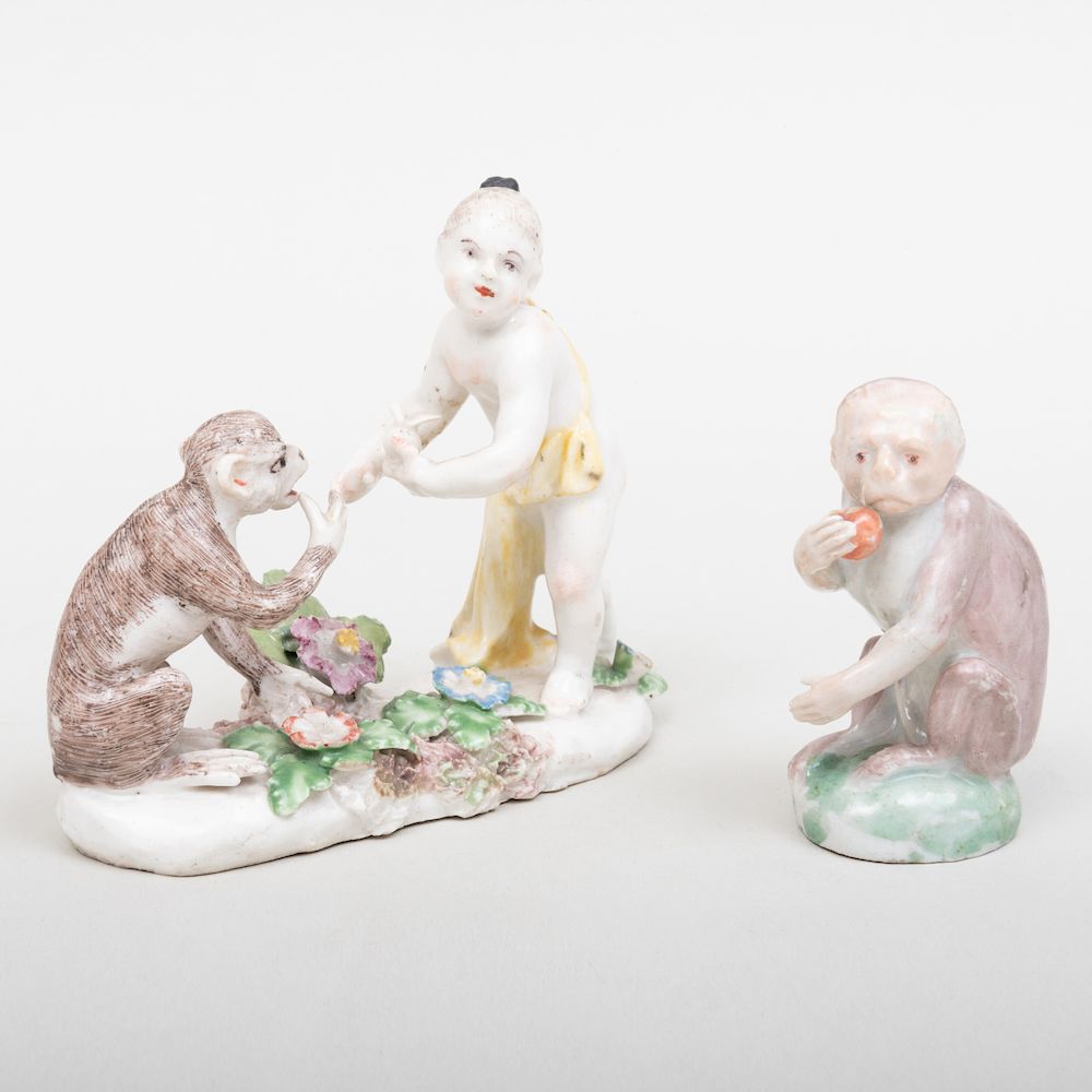 Appraisal: Bow Porcelain Figure Group of Monkey with Fruit and another