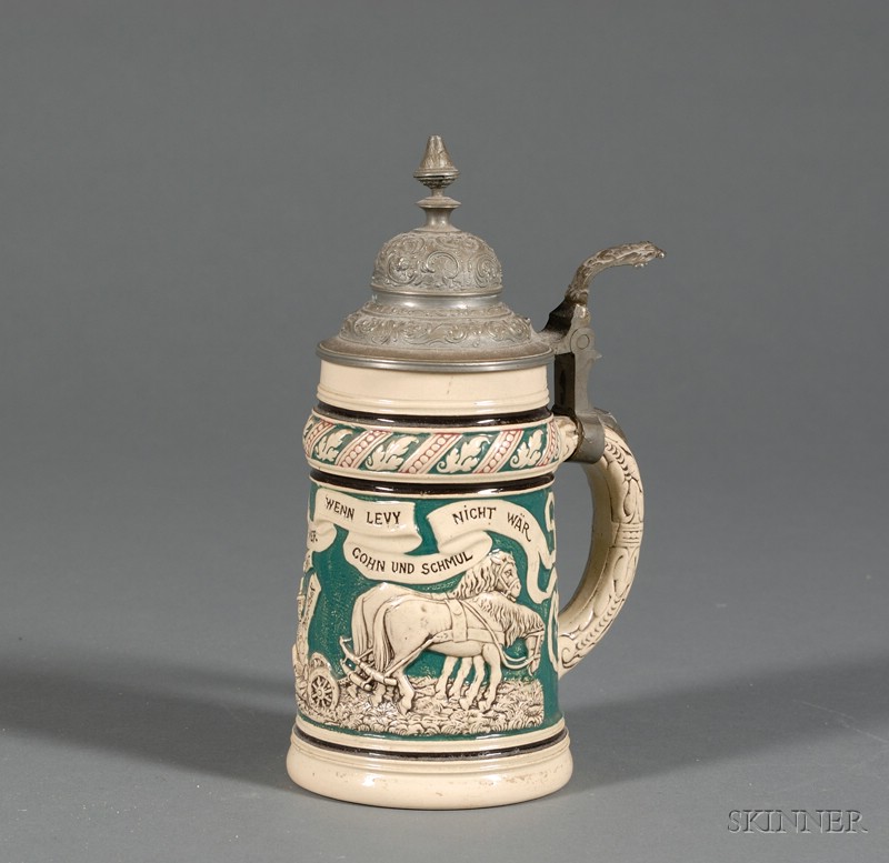 Appraisal: German Anti-Semitic Pottery and Pewter Mounted Stein early th century