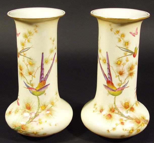 Appraisal: Pair of Edwardian Crown Ducal china vases each hand coloured