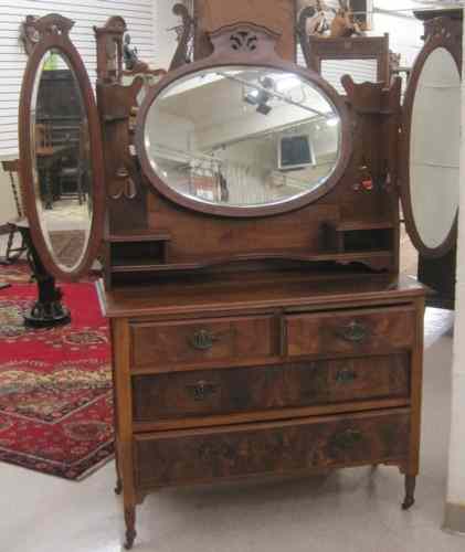 Appraisal: LATE VICTORIAN WALNUT AND BURL WALNUT BUTTERFLY VANITY DRESSER English