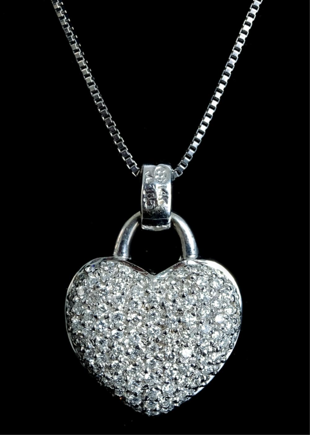 Appraisal: K WHITE GOLD DIAMOND HEART PENDANT NECKLACE k heart shaped