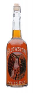 Appraisal: Yellowstone Whiskey Enameled Back Bar Bottle Beautiful image of waterfall