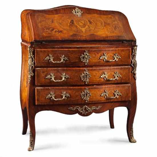 Appraisal: Fine Louis XV style bronze-mounted marquetry inlaid rosewood secretaire en