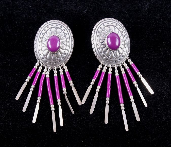 Appraisal: Navajo Signed Sterling Purple Spiny Earrings Included in this lot