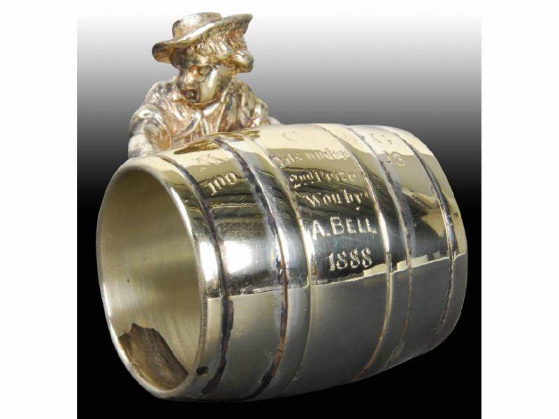 Appraisal: Boy Pushing Barrel Figural Napkin Ring Description No manufacturer's name