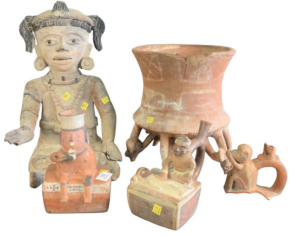 Appraisal: Four Terracotta Items to include a Moche polychrome terracotta figural