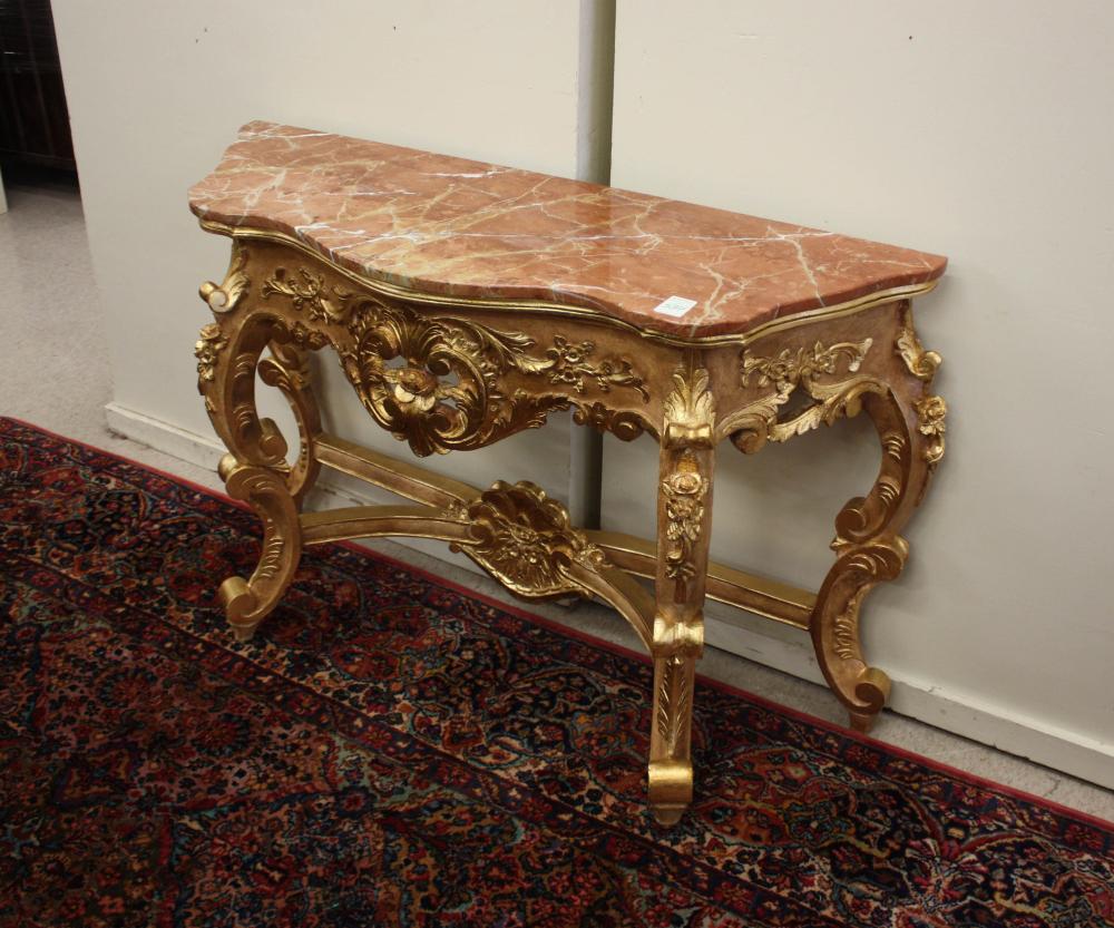 Appraisal: LOUIS XV STYLE MARBLE-TOP GILTWOOD CONSOLE TABLE H x W