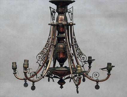 Appraisal: Aesthetic Movement Copper-Finished Brass Six-Light Gas Chandelier Approx in in