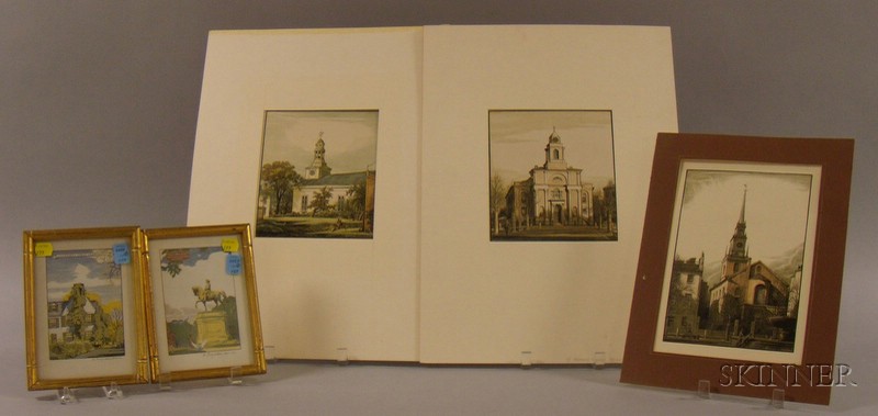 Appraisal: Lot of Five Framed and Unframed Wood Engravings of Massachusetts