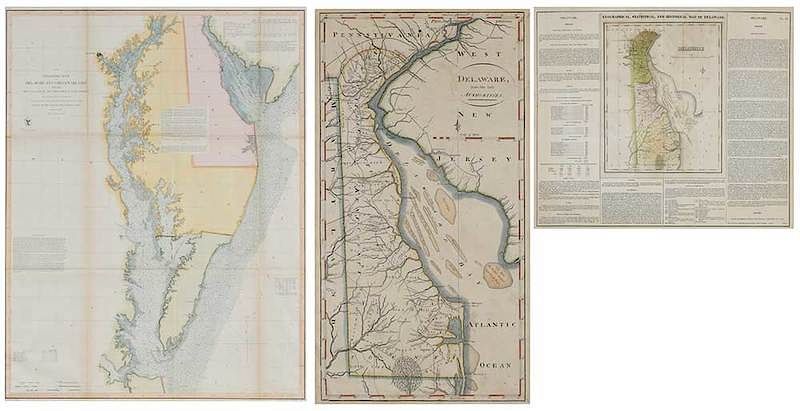 Appraisal: Three Framed Maps of Delaware Chesapeake Bays Preliminary Chart of