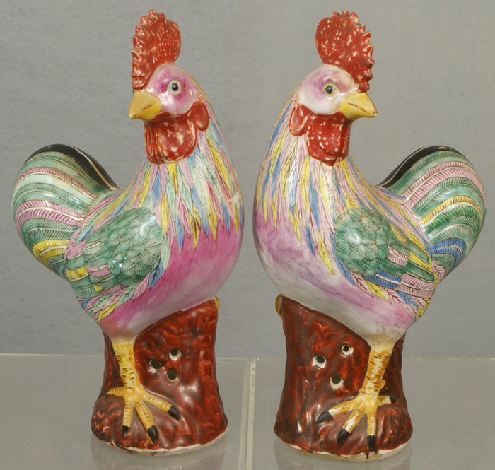 Appraisal: Chinese export porcelain Famille Rose pair of roosters h impressed