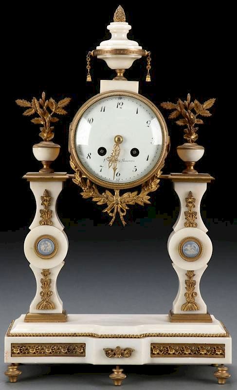 Appraisal: FRENCH LOUIS XVI STYLE GILT BRONZE PORTICO CLOCK A FRENCH