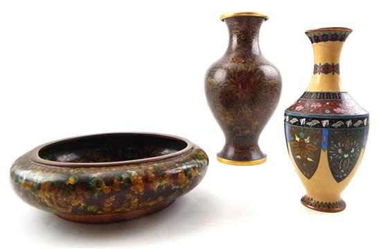 Appraisal: ASIAN Three pieces of th C Chinese cloisonn vase h