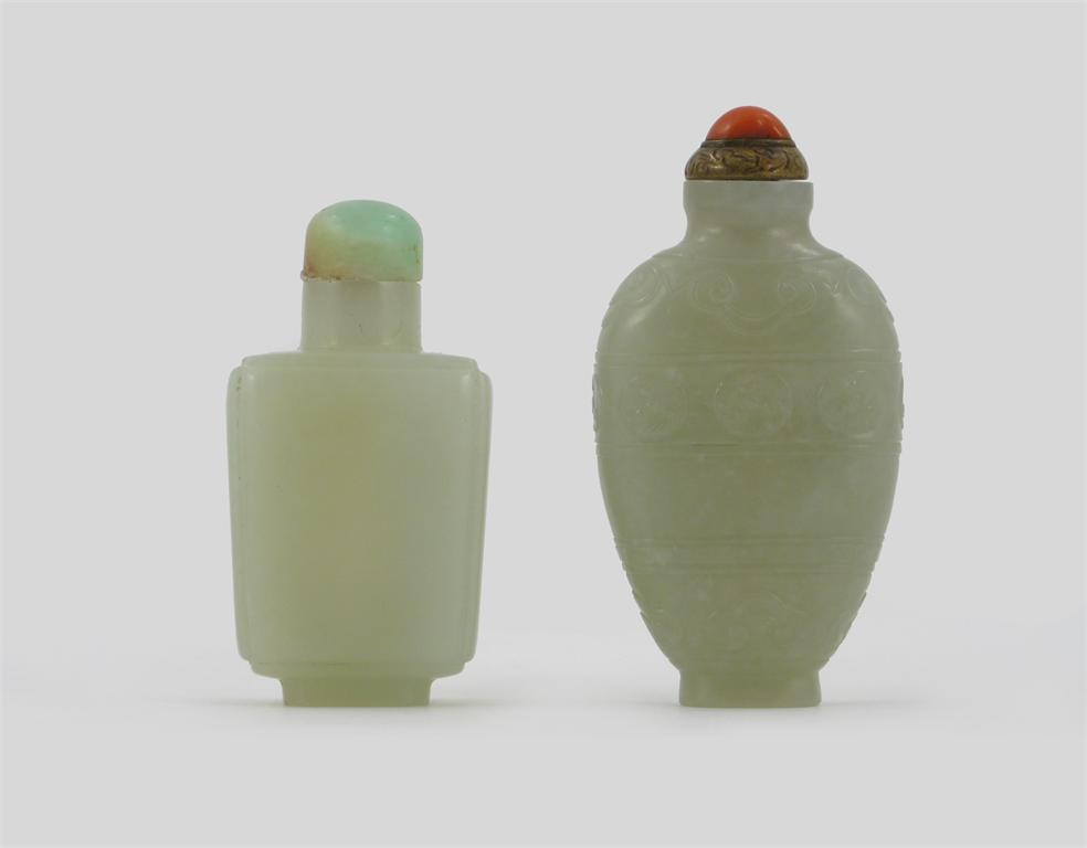 Appraisal: Two Chinese pale celadon jade snuff bottles