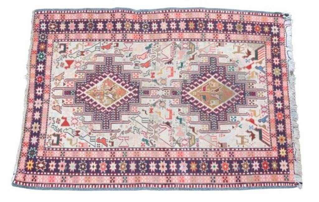 Appraisal: Hand-tied Soumak rug approx ' l ' w Provenance From