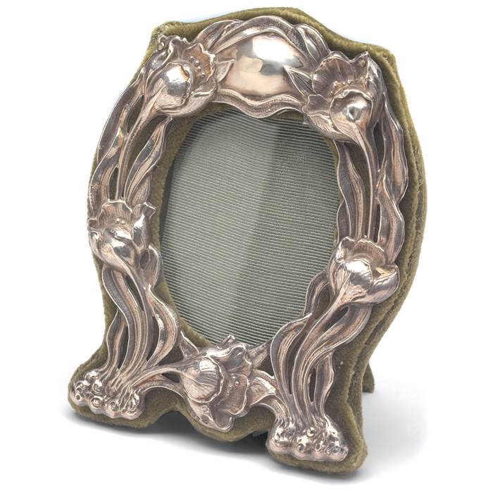 Appraisal: Art Nouveau frame green velvet with applied sterling silver front