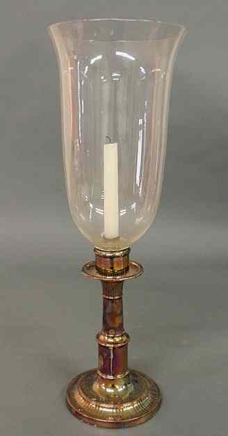 Appraisal: Silverplate hurricane lamp with glass shade h shade dia