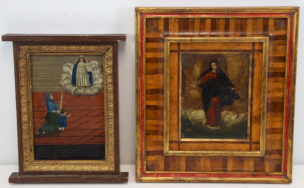 Appraisal: GROUPING OF RELIGIOUS OILS ON TIN Mexican School Devotional Scene