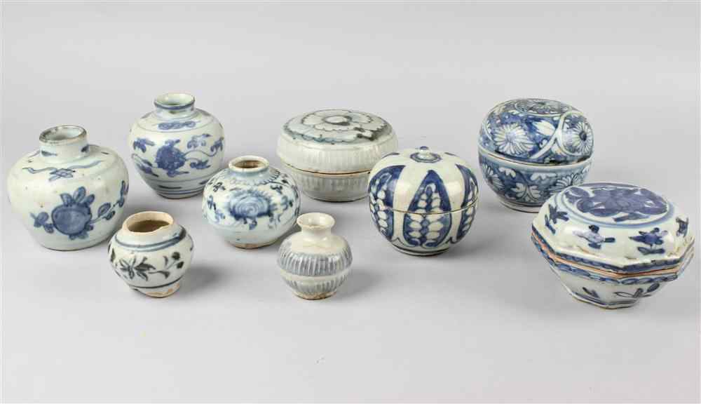 Appraisal: COLLECTION OF SOUTHEAST ASIAN BLUE AND WHITE BOXES AND JARLETS