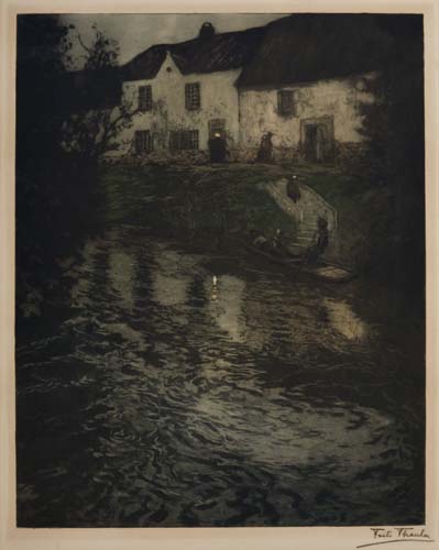 Appraisal: FRITZ THAULOW Nocturnal River Scene Color aquatint circa x mm