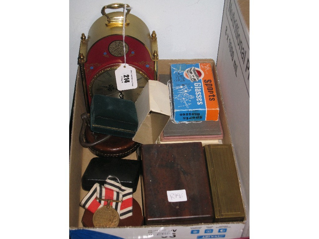 Appraisal: Box of miscellania - clock faithful service medal etc