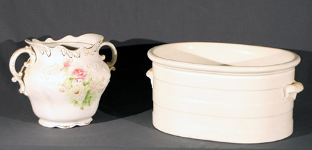 Appraisal: Continental Floral Decorated Two-Handle Ceramic Chamber Pot and a White