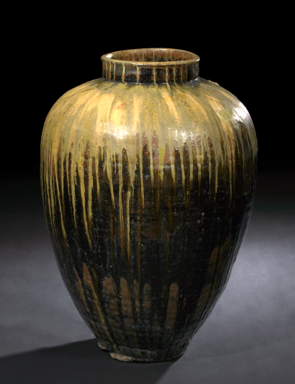 Appraisal: Chinese Glazed Stoneware Storage Jar of heavy baluster form tapering