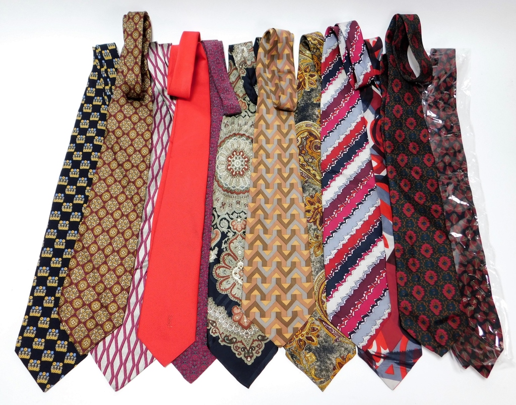 Appraisal: PC ASSORTED DESIGNER SILK NECKTIES Italy France Includes a tan