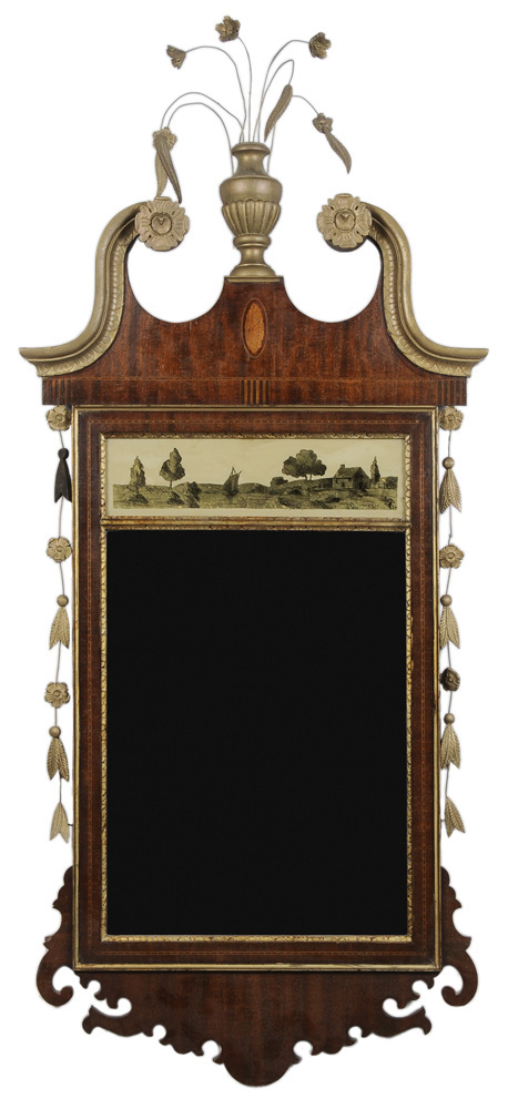 Appraisal: Federal Style Inlaid and Eglomis Looking Glass late th century