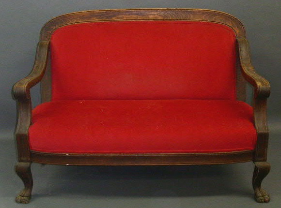 Appraisal: Chippendale style oak settee and open armchair Settee- h x