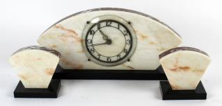 Appraisal: French Art Deco pc marble clock set piece French Art