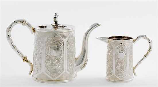 Appraisal: Chinese Export silver coffeepot and creamer set th century flared