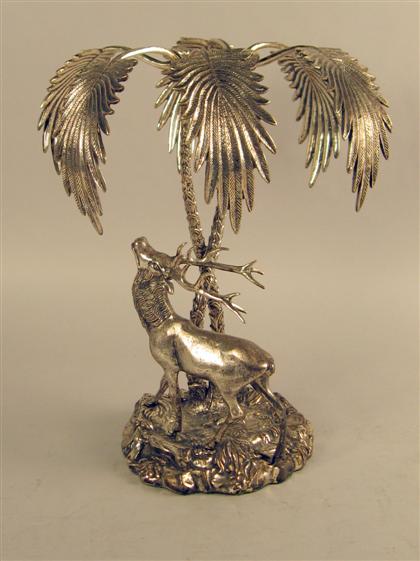 Appraisal: Continental silverplate centerpiece Modeled as a stag between intertwining palm