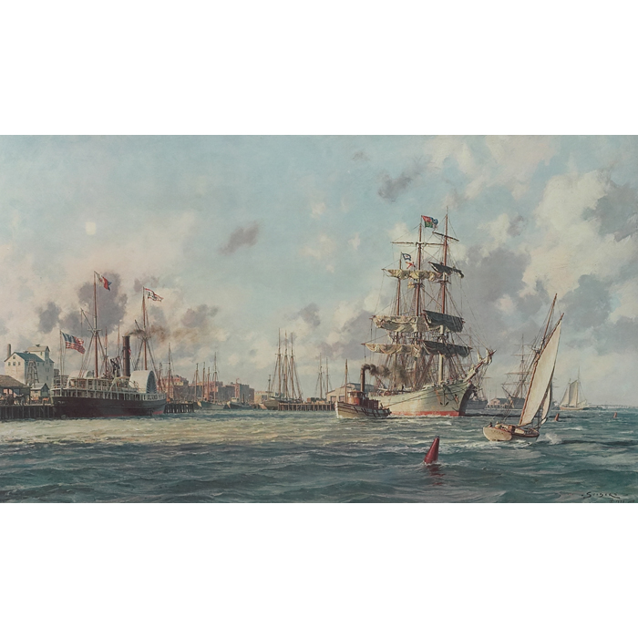 Appraisal: John Stobart American b ''The Bark Elissa' Leaving Port in