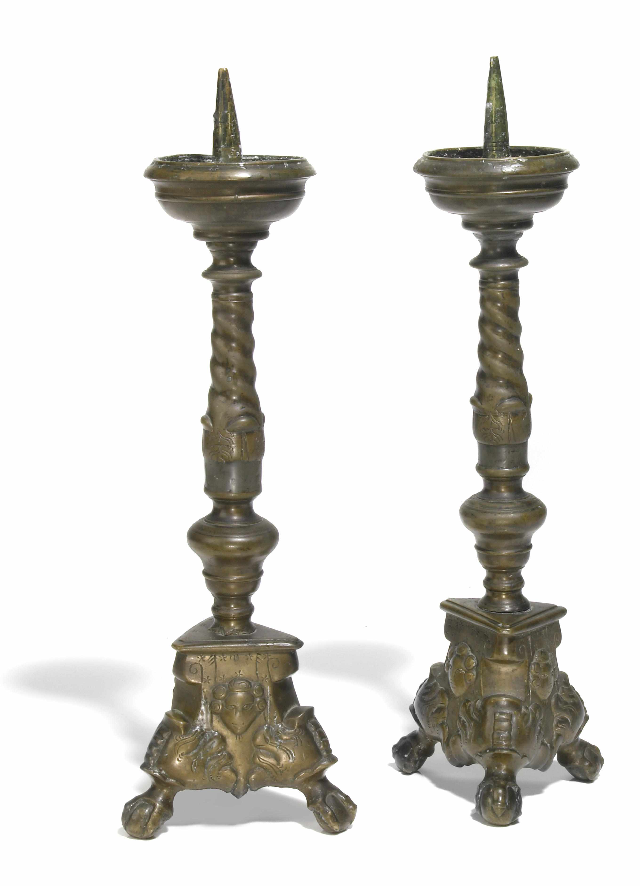 Appraisal: A pair of Italian Baroque bronze prickets th centuryheight in