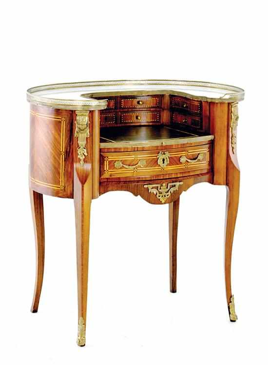 Appraisal: French inlaid rosewood marbletop lady's writing desk kidney-shaped marbletop encased