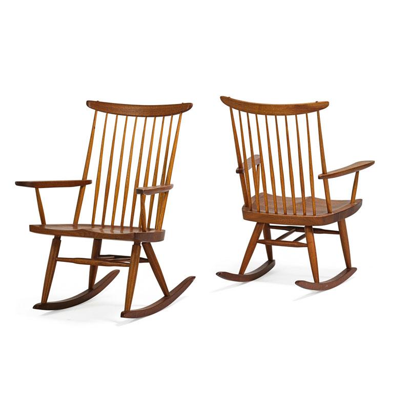 Appraisal: GEORGE NAKASHIMA Pair of New Rocking chairs Condition Report Some