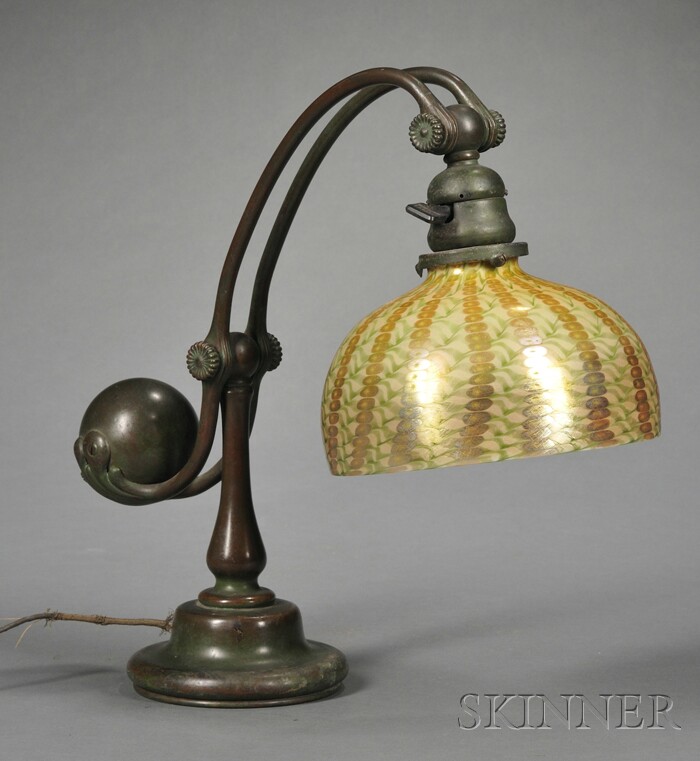 Appraisal: Tiffany Studios Counterbalance Desk Lamp with Favrile Glass Shade Bronze