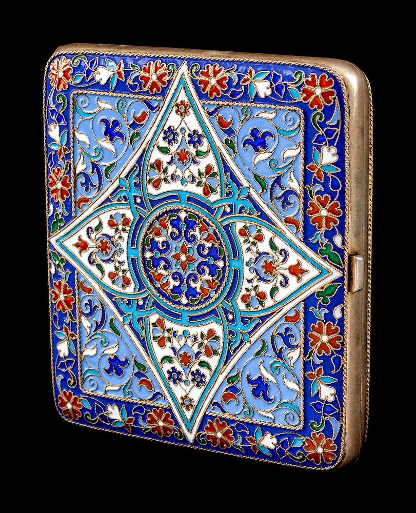 Appraisal: A Russian Enameled Silver-Gilt Cigarette Case A Russian Enameled Silver-Gilt