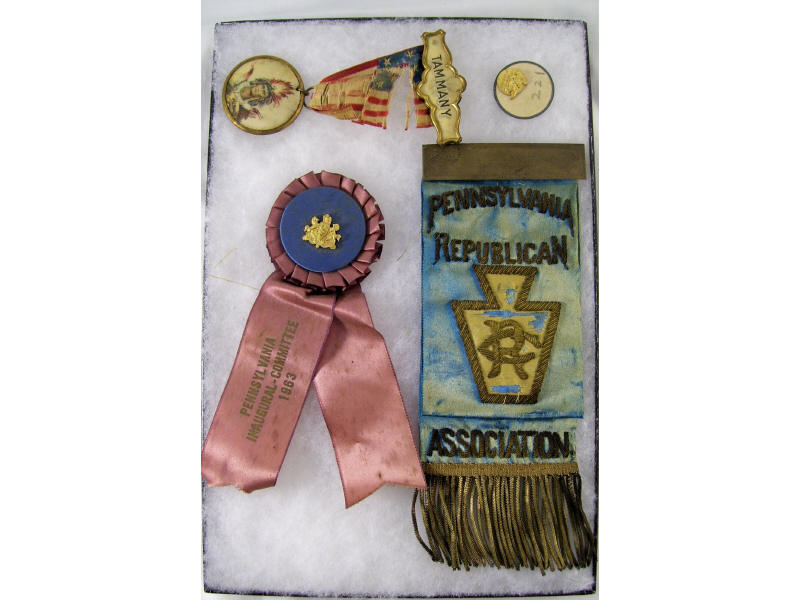 Appraisal: Republican Badge and Pin Lot Includes silk ribbon with the