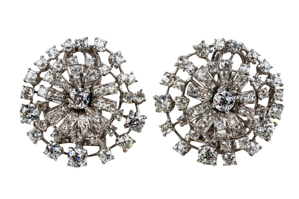 Appraisal: PAIR OF CARTIER PLATINUM DIAMOND CLUSTER EARRINGScontaining old European and