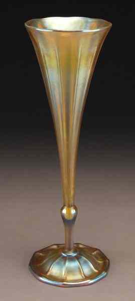 Appraisal: Tiffany gold Favrile glass trumpet vase of ballstem trumpet form