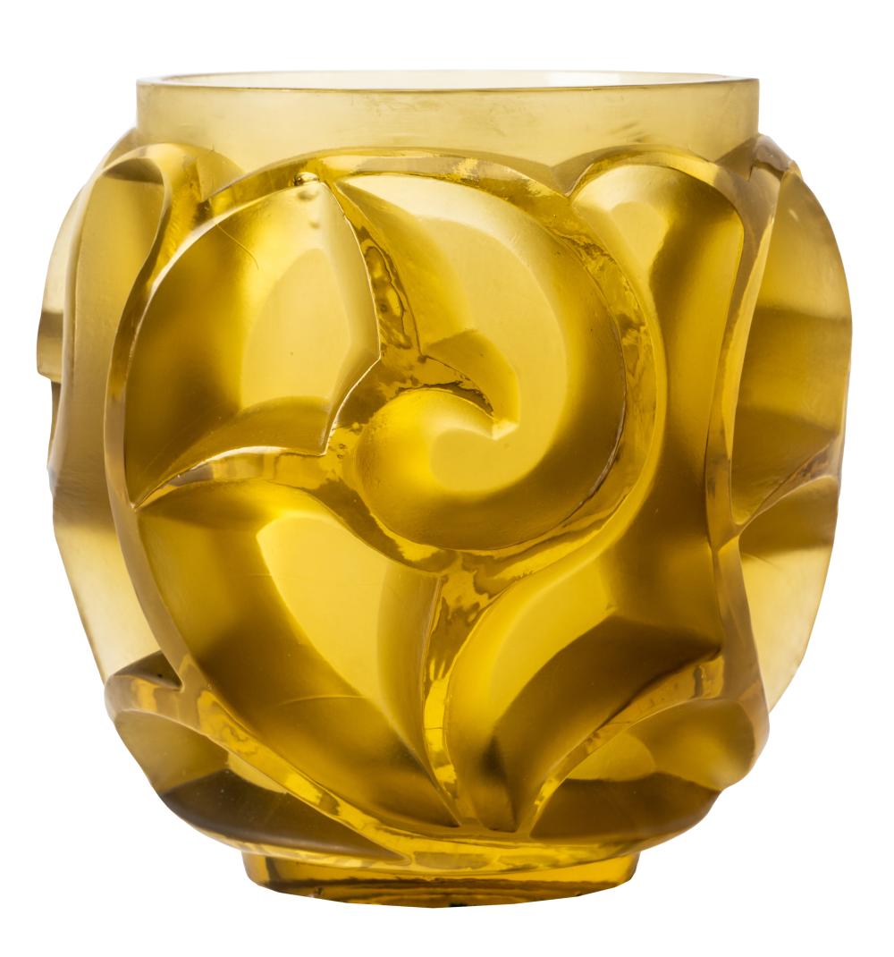 Appraisal: RENE LALIQUE 'TOURBILLONS' YELLOW GLASS VASEMarcilhac circa wheel-carved signature R