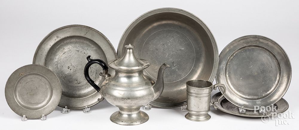 Appraisal: Seven pieces of miscellaneous pewter th c Seven pieces of