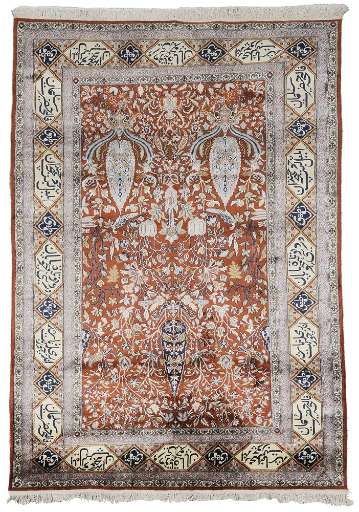 Appraisal: Silk Rug Persian modern cotton foundation with silk pile garden