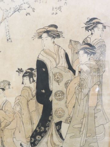 Appraisal: Japanese Woodblock of Women and Children approx X