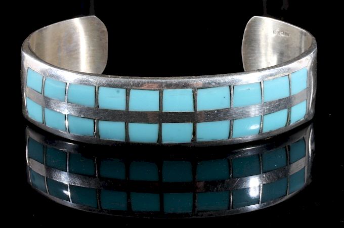 Appraisal: Navajo Sterling Silver Turquoise Bracelet In this lot we have